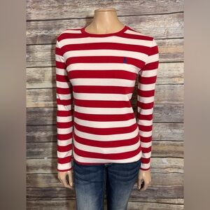 Ralph Lauren Sport Long Sleeve Top Tee L Large Red White Stripe Classic Preppy